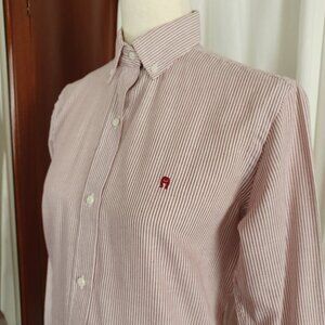 80s Vintage Aigner Oxblood Stripe Button Down, Women's Medium